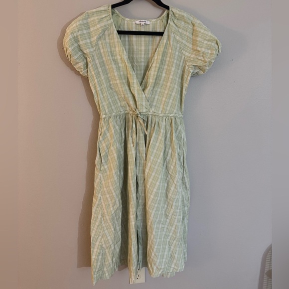 Madewell Plaid Tie-Waist Midi Dress Gingham in Green size XXS - Picture 2 of 8